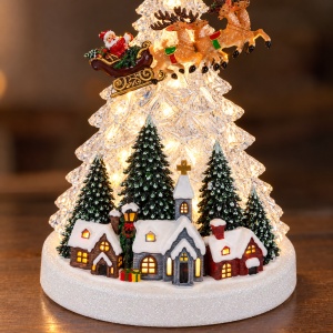 Decoratiune luminoasa de Craciun cu muzica, model cu bradut, peisaj de iarnă și sania Moșului, 27 cm - Img 5