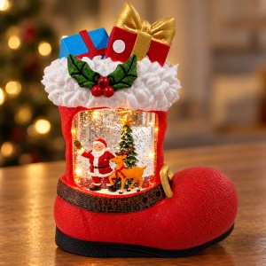 Decoratiune luminoasa de Crăciun, cu muzică, model Ghetuta cu cadouri, 20x9 cm - Img 4