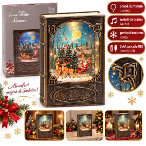 Decoratiune luminoasa de Crăciun tip carte, cu muzică, 26x17 cm