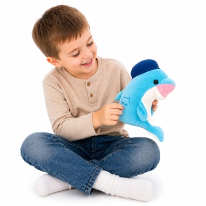 Delfin de plus albastru 20cm cu sepcuta marinar si ventuza pentru geam - Img 3