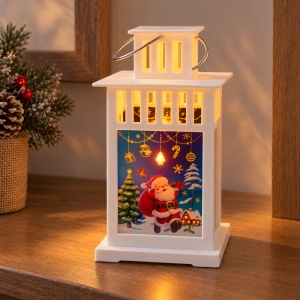 Felinar decorativ de Crăciun cu LED și muzică, alb, set de 6 bucăți, 15x8 cm - Img 3