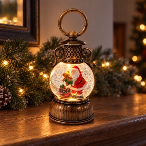 Felinar decorativ de Crăciun cu lumină LED și muzică, cu Mos Craciun , 17,5x6,5 cm - Img 3
