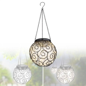 Felinar solar LED pentru grădină, metal și sticlă, negru, design spirală - Img 4
