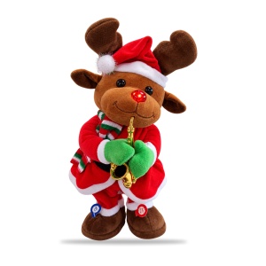 Figurina Ren interactiv din pluș cu saxofon, lumini și dans, pe baterii, 45x15 cm - Img 3