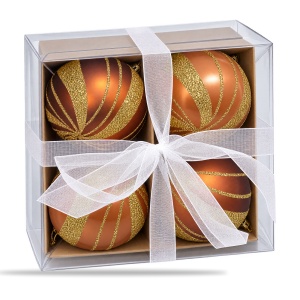 Globuri de Craciun, maro cu sclipici auriu, set 4 bucati pentru brad, 16x16x7cm