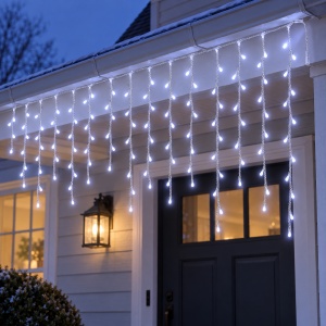 Instalație Crăciun ploaie, 3 m, fir alb 3 m, 320 LED, alb rece, jocuri de lumini, interconectabilă - Img 2