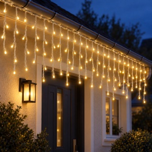 Instalație de Crăciun tip ploaie, 240 LED alb cald, 3 m, fir 2 m, interconectabilă - Img 3
