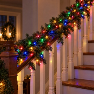 Instalație de Crăciun tip rolă, 100 m, 600 LED-uri multicolore, 8 moduri, fir negru - Img 3