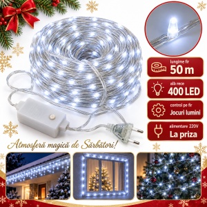 Instalație LED Tip liniar din sarma siliconata, 400 LED alb rece, 50 m - Img 2