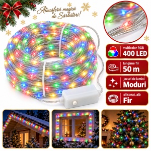 Instalație LED Tip liniar din sarma siliconata, 50 m, 400 LED multicolor - Img 2