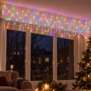 Instalatie LED tip turturi de Craciun, 12 m, 300 LED, multicolor, interconectabila - Img 6