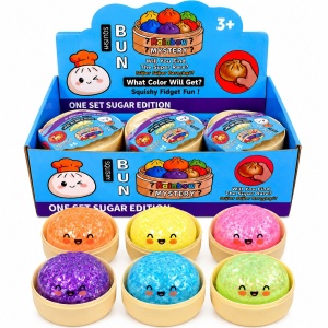 Jucărie Antistres Squishy Dumpling cu Glitter și Bile din Gel, 8,5 cm, Culoare Aleatorie