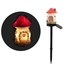 Lampă solară de grădină LED, design ciupercă, plastic rezistent, iluminare automată, roșu-galben - Img 3