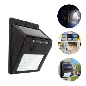 Lampă solară LED de perete din plastic, neagră, cu senzor PIR și senzor de noapte CDS
