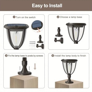 Lampă solară LED de perete, plastic negru, 100 Led, lumină caldă, cu comutator intensitate - Img 2