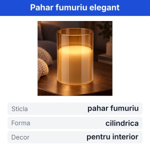 Lumânare decorativă în pahar de sticlă fumurie, formă cilindrică, 12x9cm - Img 2