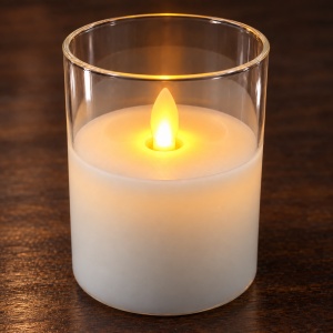 Lumânare decorativă LED în pahar de sticlă, flacără realistă, 7,5x10 cm - Img 4