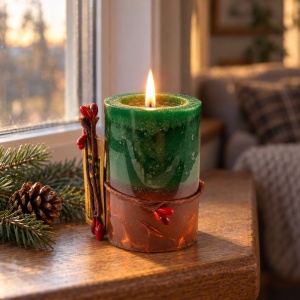 Lumânare parfumată decorativă de Crăciun, verde inchis, cu fitil din bumbac, 8,5x5,5 cm - Img 3