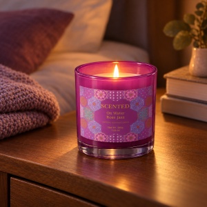 Lumânare parfumată în pahar de sticlă mov, aromă trandafir, in cutie cadou, 13 × 9 cm - Img 2