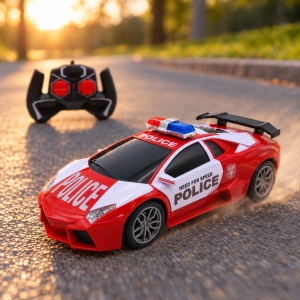 Mașină de poliție RC cu telecomandă, roșie cu alb și eleron, 27 × 10 cm - Img 6