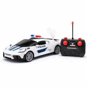 Masina politie cu telecomanda, lumini sunet fum, acumulator, alba