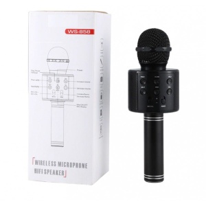 Microfon karaoke wireless Bluetooth cu difuzor, voice changer, USB si TF Card, negru - Img 3