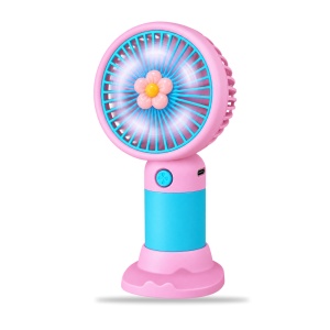 Mini ventilator de mână, reîncărcabil USB-C, 3 trepte de viteză, model floare, roz și turcoaz - Img 3