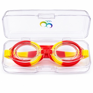 Ochelari de inot copii rosu-galben, reglabili, cu dopuri urechi silicon transparent