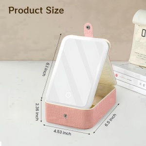 Oglinda cosmetica LED cu organizator bijuterii si cosmetice, 3 moduri lumina, reincarcabila, roz - Img 3