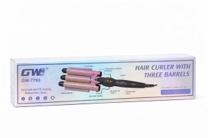 Ondulator par profesional 3 cilindri GW-7793, bucle tip valuri, incalzire PTC, roz cu negru - Img 3