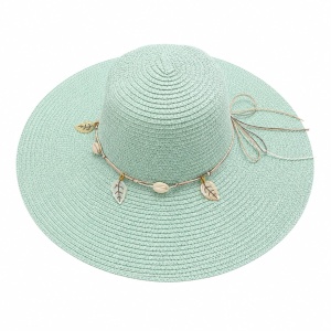 Pălărie de Soare Damă Verde Mentă cu Bor Lat și Accesorii Boho