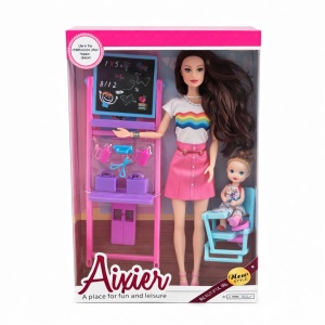 Papusa profesoara cu bebelus si accesorii scoala, set joaca educativ, 32 cm - Img 2