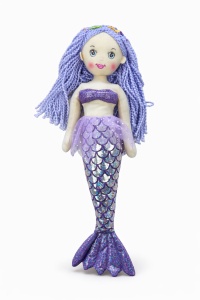 Papusa sirena textila muzicala 42 cm, canta „Bau Bau”, mov, jucarie copii +3 ani