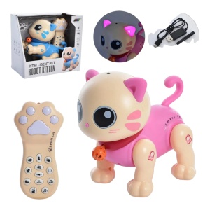Pisicuță robot interactivă cu telecomandă, din plastic, 23,5x21,5x14 cm, jucărie educativă și distractivă