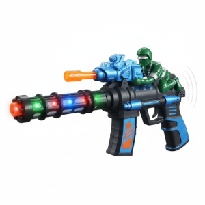 Pistol jucarie electric, 35 cm, albastru cu lumini si sunet , model militar cu soldat