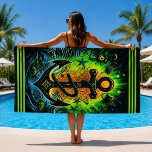 Prosop de Plajă cu Ancoră Marină și Design Multicolor 70x140 cm – Prosop din Microfibră - Img 2