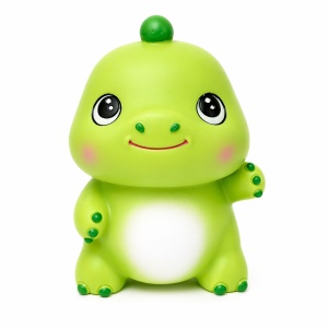 Pușculiță dinozaur verde 20 cm – cutie economii cu capac inferior, design vesel pentru copii