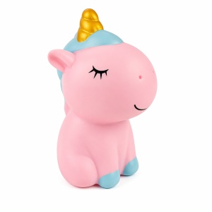 Pușculiță Unicorn Roz 20,5 cm – din Plastic, Design Drăguț, cu capac inferior