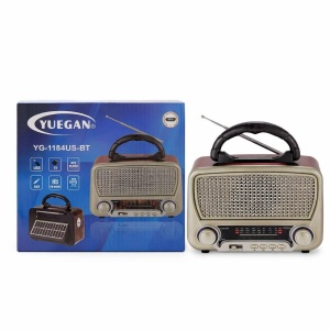 Radio portabil retro cu panou solar, Bluetooth, USB, FM/AM, acumulator reincarcabil