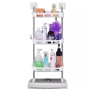 Raft multifunctional depozitare plastic alb, 3 niveluri, organizator baie bucatarie - Img 3