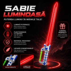 Sabie laser de jucărie roșie cu lumini LED, 65 cm – sabie din plastic pentru copii - Img 2