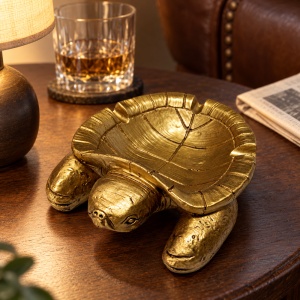 Scrumieră decorativă broască țestoasă din rășină, auriu, 15 x 13 cm - Img 3