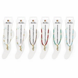 Set 12 bratari de picior Roxe, 20cm, cu calut de mare si perluta, margele colorate, reglabile