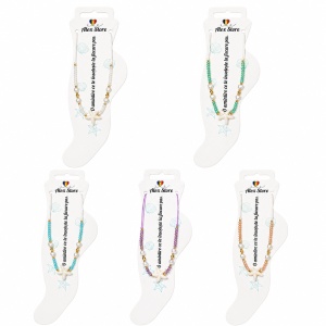 Set 12 bratari de picior Roxe, 20cm, cu steluta de mare si margele colorate, reglabile