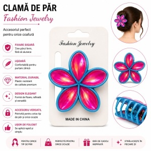 Set 12 Clești de Păr Model Floare 8 cm – Clame Colorate Elegante pentru Fete și Femei - Img 2