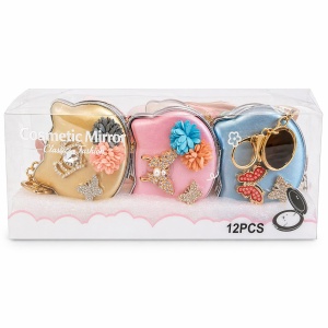 Set 12 oglinzi cosmetice, 7,5 cm, forma pisică, diverse modele, portabile cu breloc