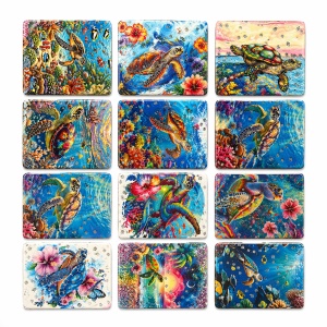 Set 12 oglinzi cosmetice compacte 8.5x6 cm, modele cu testoase marine - Img 2
