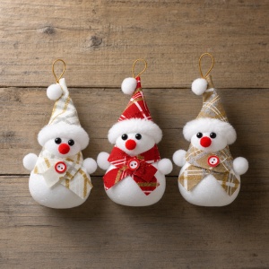 Set 12 ornamente de brad om de zăpadă, polistiren și textil, culori asortate, 17 × 6 cm - Img 3
