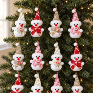 Set 12 ornamente de brad om de zăpadă, polistiren și textil, culori asortate, 17 × 6 cm - Img 9