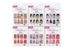 Set 12 perechi unghii false tip Press-On cu decor fundita si cristale